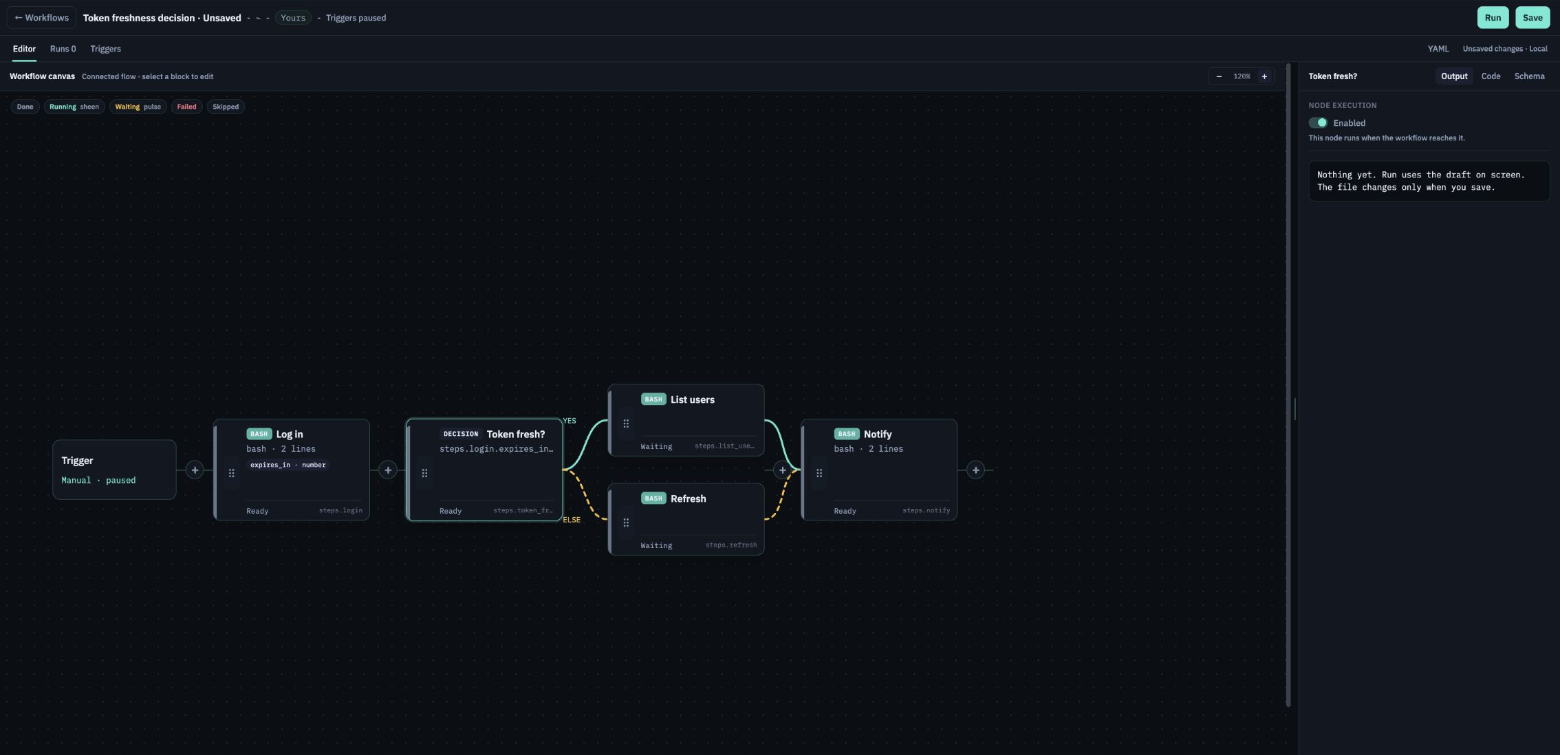 Decision with YES and ELSE routes that converge on Notify